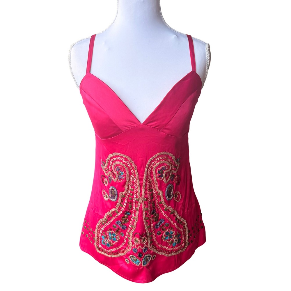 Nikibiki Hot Pink Paisley Embroidered Sequin Studded Camisole Top Small